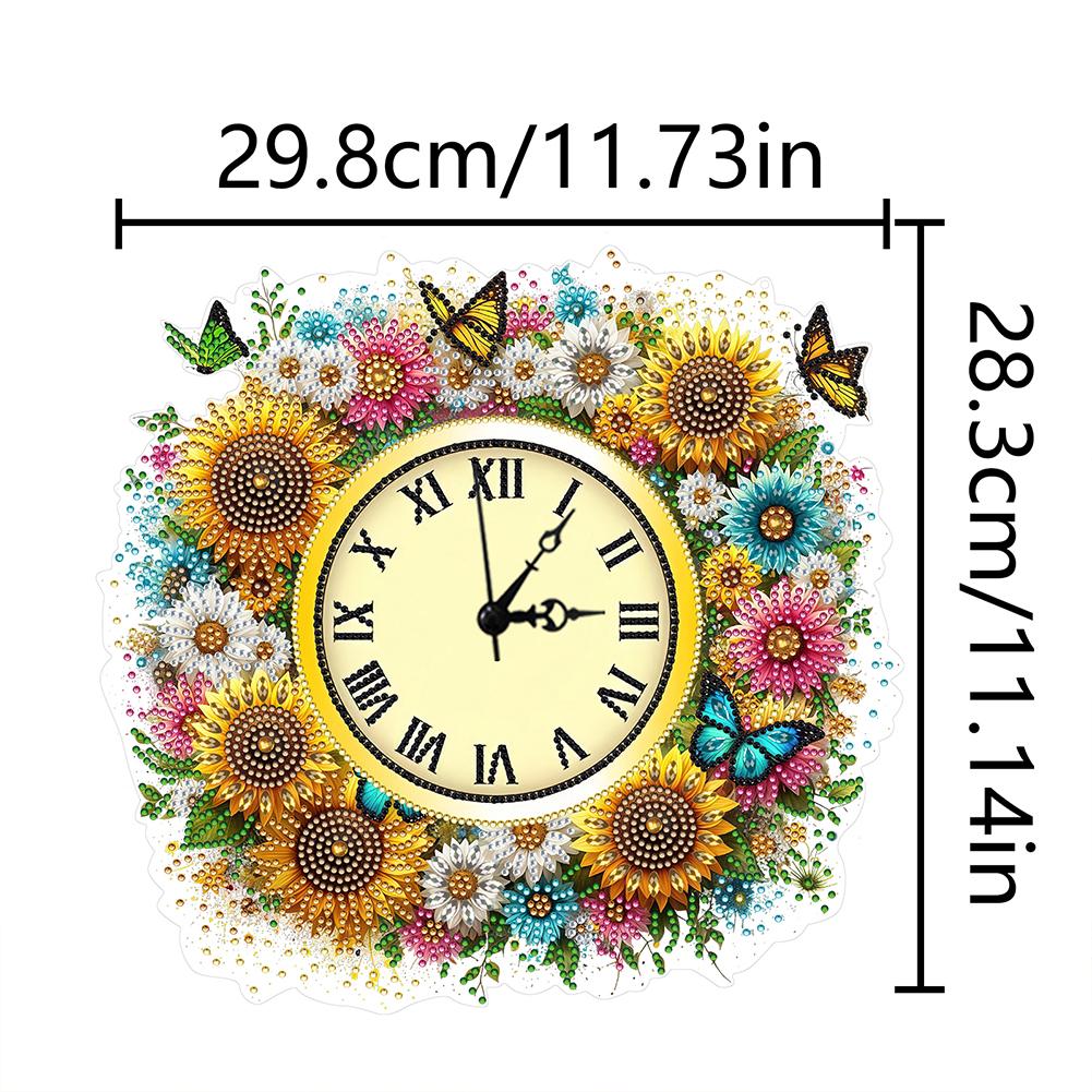 2D Flat DIY Sunflower Acrylic Special Shape 5D Hanging Clock Art Craft Diamond Art Clock Pendant Kit for Living Room Decoration