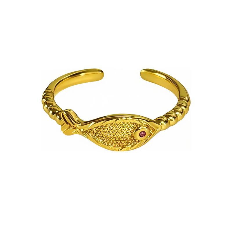 Medieval Light Luxury Gold Full Diamond Row Diamond Star Small Fish Opening Ring Niche High Sense Personality Ring Woman
