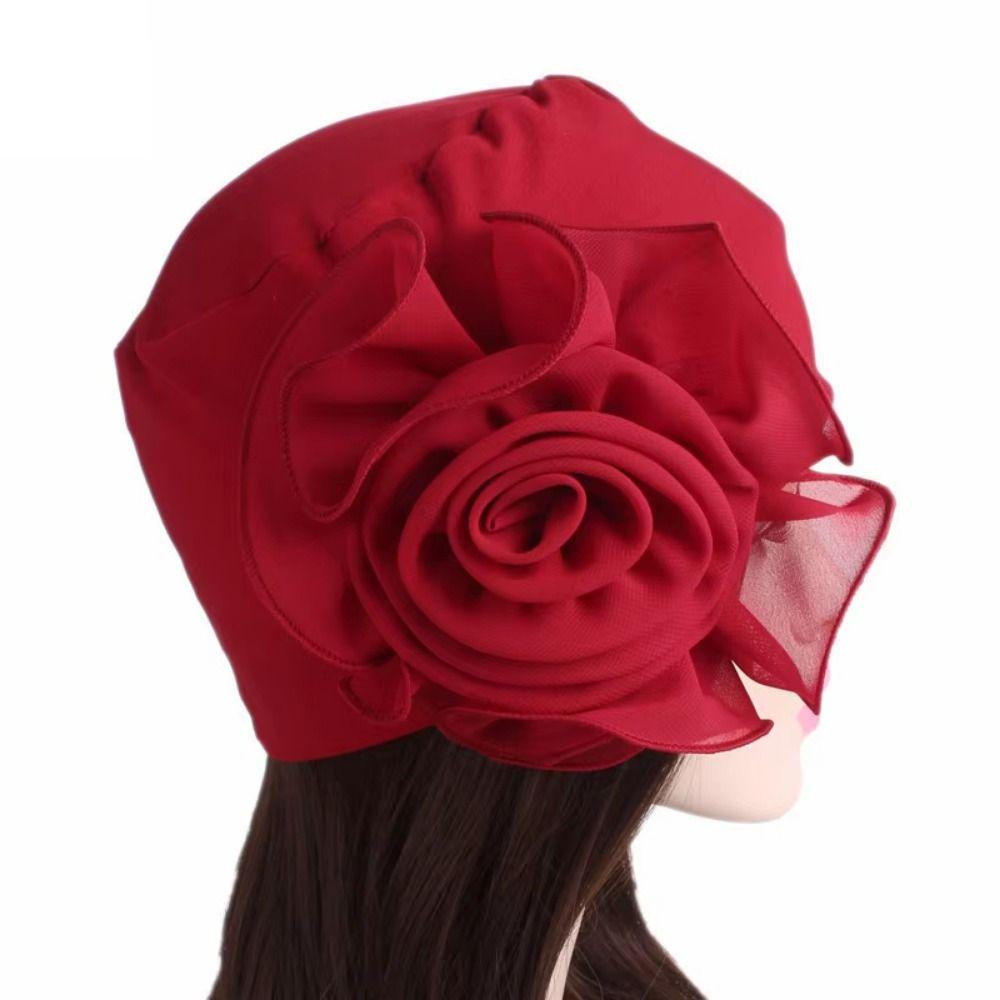 One Size Side Flower Ramadan Hijab Big Flower Islamic Headscarf Women's Turban Cap  Ladies Headwear
