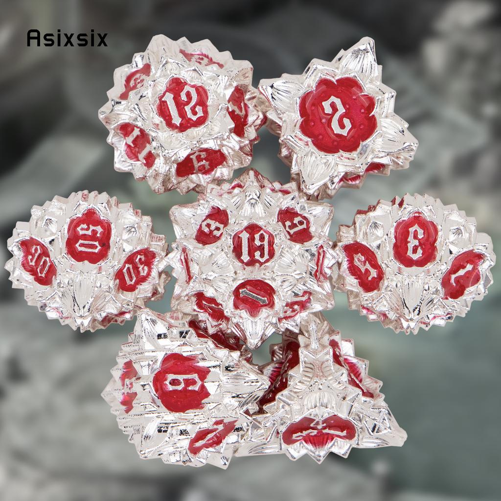 7 Pcs White Red Lotus Flower Metal DicePerfect For Rpgs, Board Games, And Card Games.Dice For Games, Dnd Dice Set