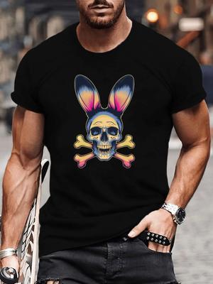 Skeleton Rabbit Graphic Print Men's Luxury Cotton Short Sleeved T-shirt Summer Unisex Men's and Women's Streetwear Trend