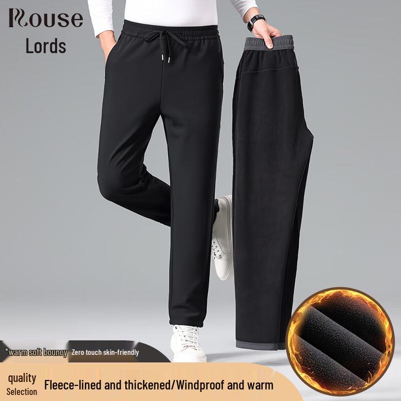 

Luozi Men s Fleece-Lined Elastic Waist Straight-Leg Casual Pants XL