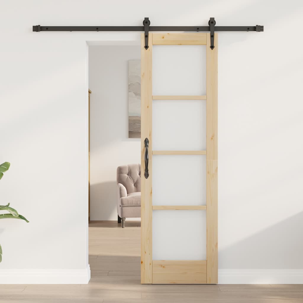 Sliding Door Natural 61 X 198.5 Cm Solid Pine Wood and Glass