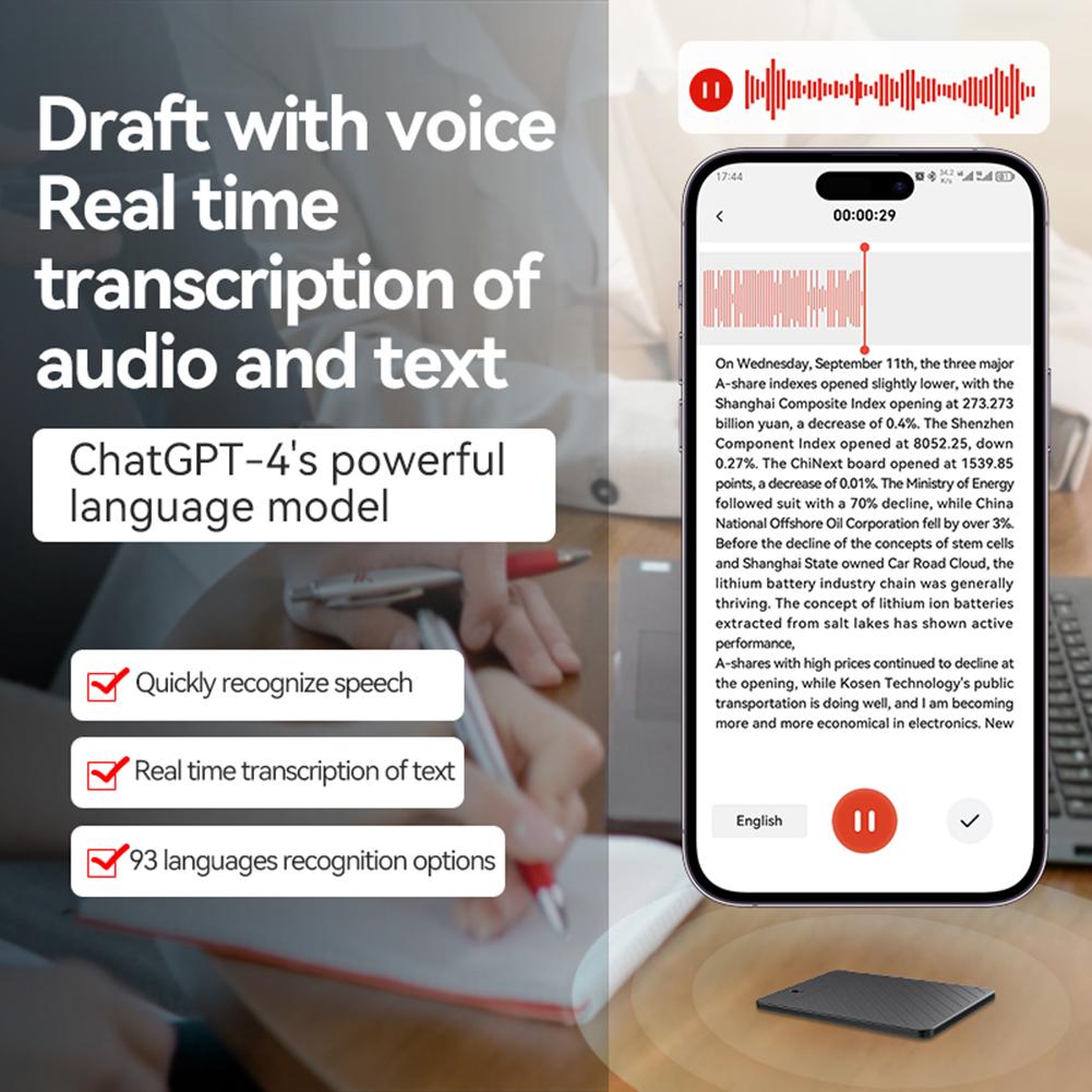 AI Voice Recorder Transcribe & Translation Real-Time Transcription Tool Rechargeable AI Notetaking Device for Office Use