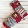 Gants en tricot sans doigts avec broderie de chat et patchwork, Gants décontractés ouverts aux doigts tendance pour femme, Mitaines chaudes d'hiver sans doigts