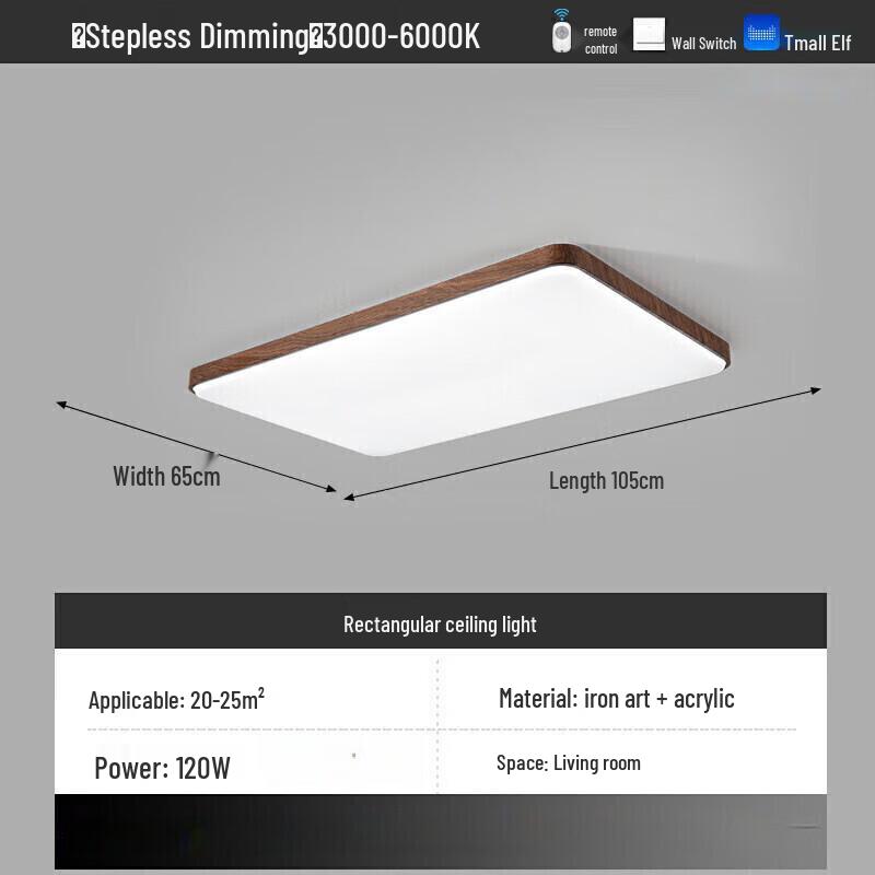 Modern Walnut Rectangular LED Ceiling Lamp