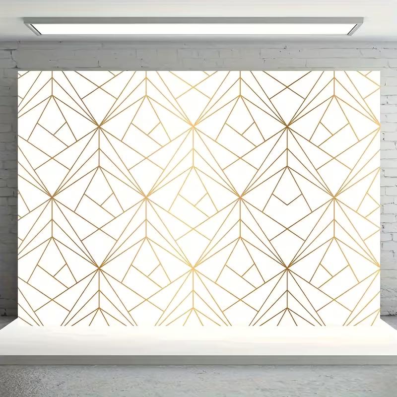 

2D White Gold Geometric Pattern Backdrop, Wedding/Event Decor Banner 47.2x31.5inch/120*80cm