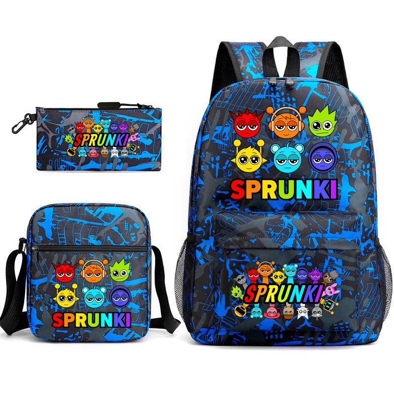 Sprunki Student Starry Sky School Bag Three-piece Rhythm Box Teen Backpack Men's and Women's Casual L
