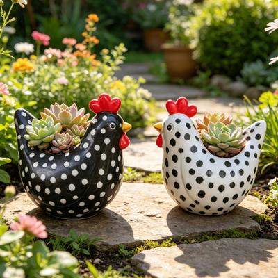 Ensemble de 2 Ornements Coq à Pois Résine Contenants de Rangement Décoratifs avec Ornement Couronne Rouge pour Maison Bureau Bureau Petit Organisateur Cadeau