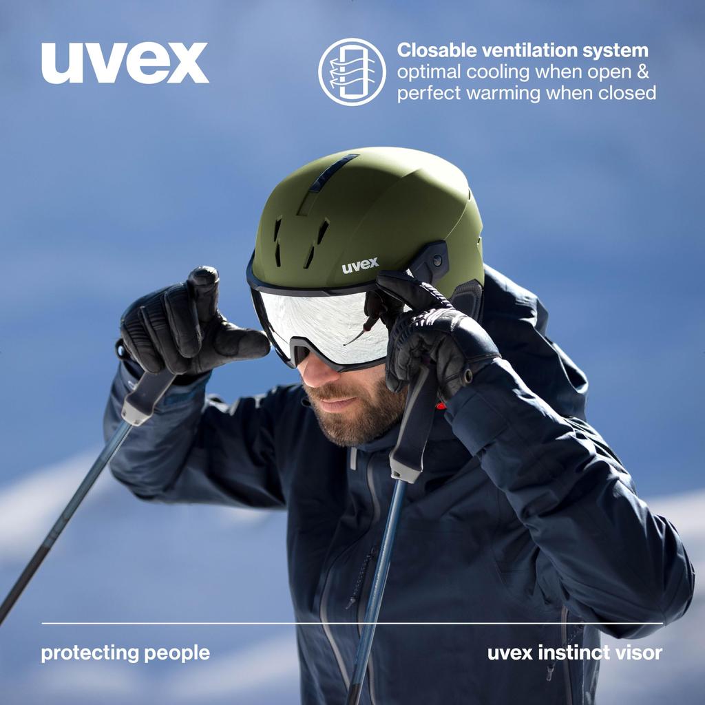 uvex instinct visor visor helmet with size adjustment and retractable size black matte ski/snowboard dial-type ventilation, 59-61cm,