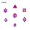 7 Stück violette, goldene Zahlen, scharfkantige Harzwürfel, polyedrische Würfel, geeignet für Rollenspiele, RPG-Brettspiele
