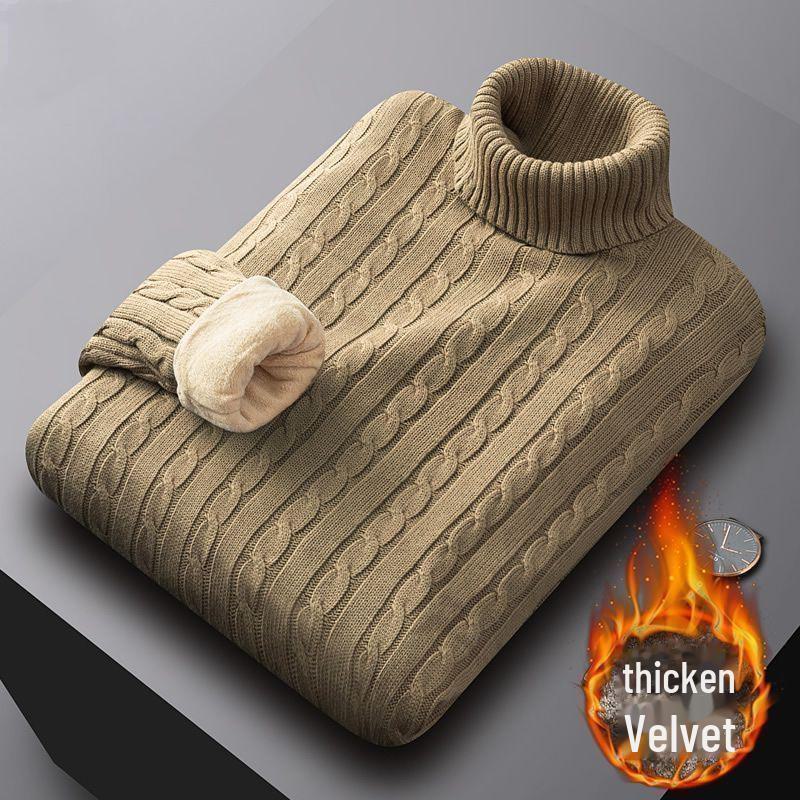 Herren Weicher und Schöner Dicker Baumwoll-Rollkragenpullover mit Samt-Thermofutter