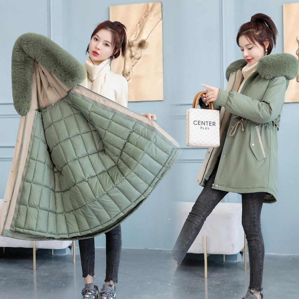 Korean version, women's cotton-padded clothes have removable liners, cotton-padded clothes are thickened to keep warm, and winter coats are trendy.