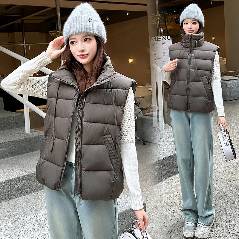 Stand-up collar, down cotton vest, women's outer wear, loose warm sleeveless vest, vest, vest, autumn and winter models, annual fashion vest