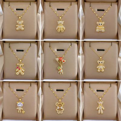 Bear Heavy Industry Necklace Women'S Copper Micro-Inlaid Real Gold Electroplating Delicate Clavicle Chain Neck Chain
