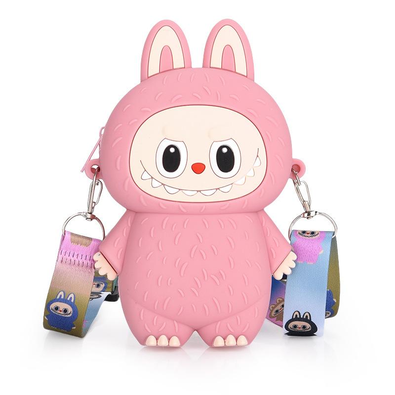 

Диагональная силиконовая детская сумка-кроссбоди, красочный кошелек, уличная наплечная сумка ярко-розовый