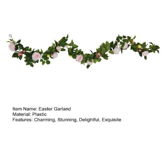 70.8" Artificial Rose Vine Fake Pink Rose Flower Garland with Green Leaves And Easter Eggs Faux Floral Garland for Fireplace