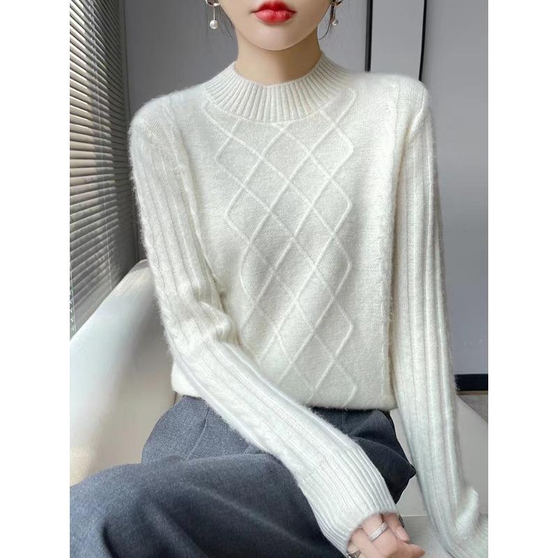 New semi-turtleneck women's fashion thickened knitted twisted pullover bottoming shirt loose and versatile sweater