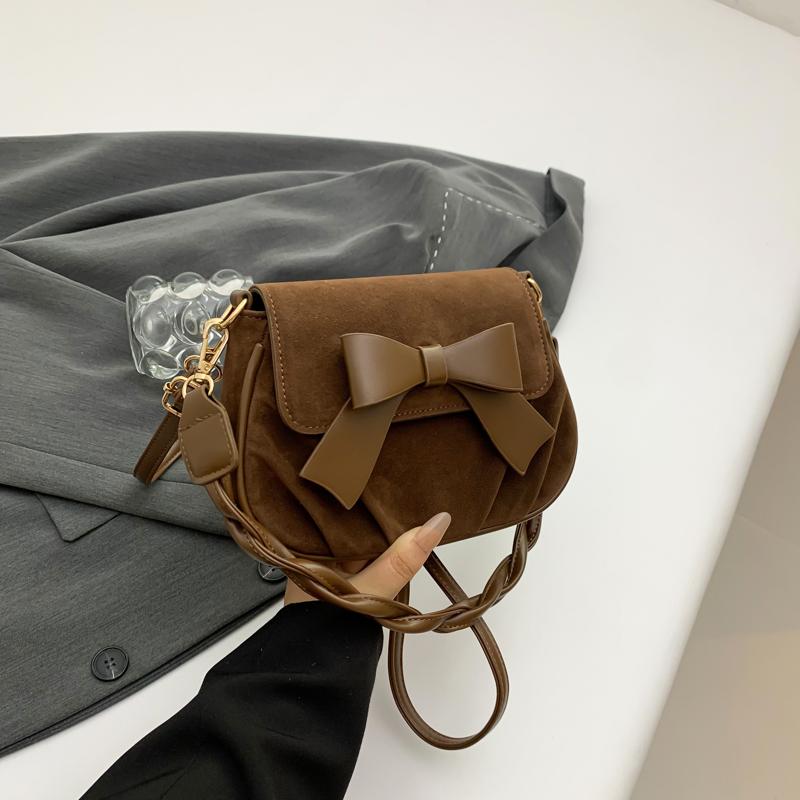 Exquisite Bow One Shoulder Bags for Women Autumn New Faux Suede Small Handbags French Retro Trendy Mini Crossbody Bag
