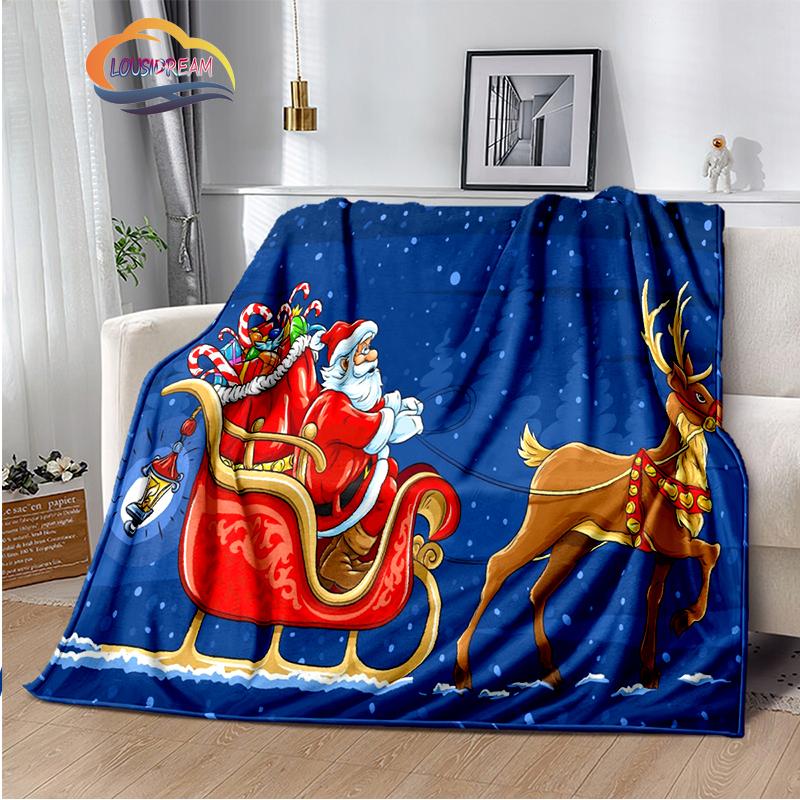 Merry Christmas Series Santa Blanket Flannel Warmth Soft Plush Sofa Bed Throwing