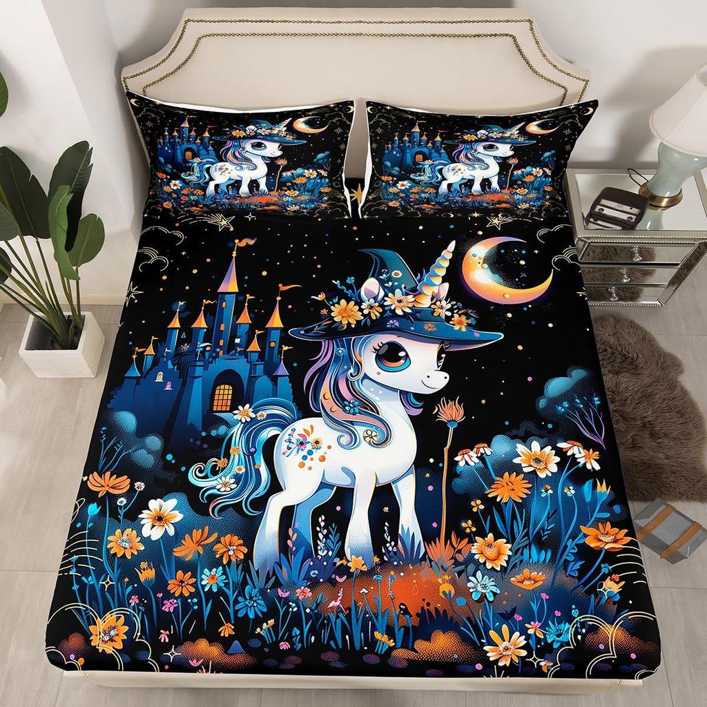 Cartoon Unicorn Pattern Mattress Three-Piece Digital Printing Mattress Bedding Set Adult Children