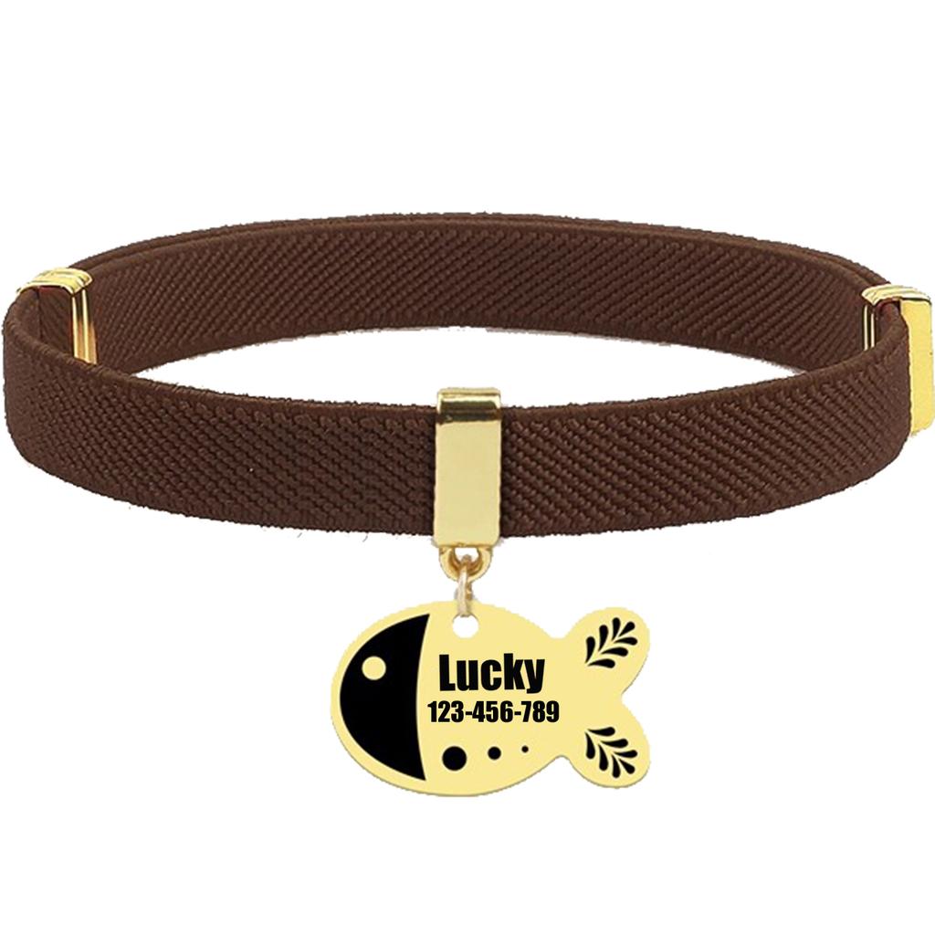 Personalized Free Customized Cat Collar Cute Fish Metal Necklace Pet ID Name Tag GPS Tracker Kitten Dog Breakaway Elastic Collar