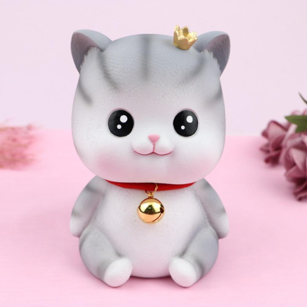 Animal Design Statue Money Box Grey Cat Crafts Ornaments Creative Cat Piggy Bank  Home Office