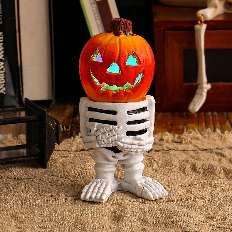 Halloween Led Lamp Pumpkin Knight Desktop Ornaments Decorated with Luminous Pumpkin Head Ghost Resin Courtyard Decoration