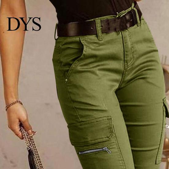 Casual Women Pants Cargo Pure Color Mid-rise Button Zipper Closure Trousers Multi Pockets Design Elastic Cuffs Long Comfortable