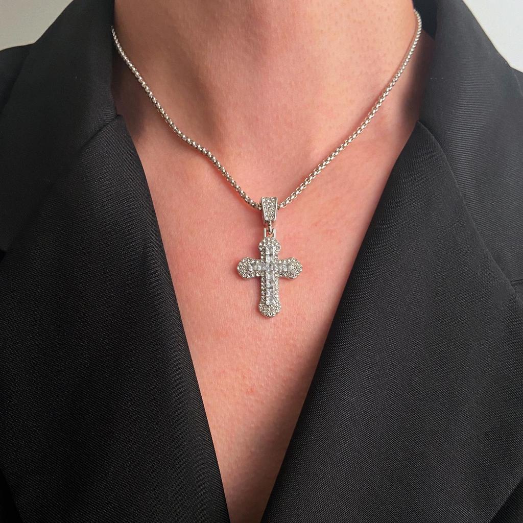 Women's Geometric Diamond Cross Necklace - European & American Punk Hip-Hop Style Choker