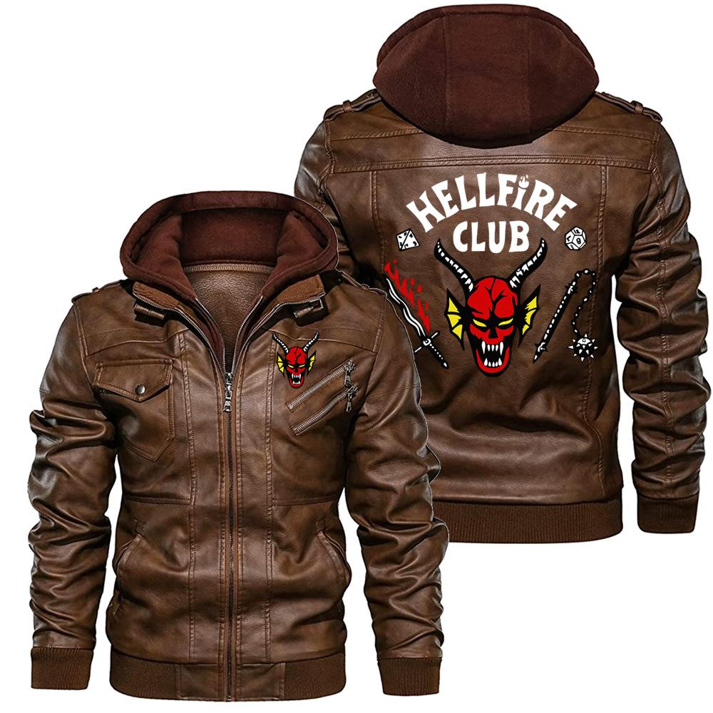 Spring and Autumn Thin Jacket Men's European Size Car Logo Pu Motorcycle Leather Hell Fire American Drama Printed Jacket