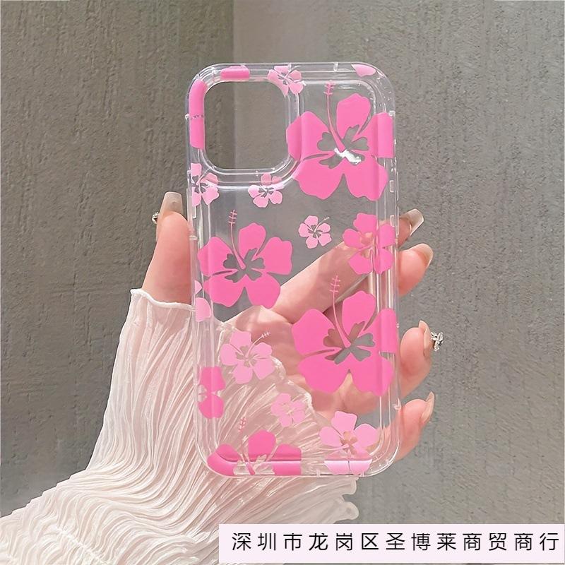 Simple Big Pink Flower Apple 16 Mobile Phone Case iPhone15promax Airbag Transparent 14 Anti-drop 13 Silicone 12