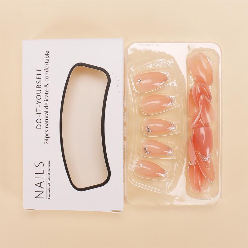 Glitter French Edge Wearable Nail Art: 24 Removable Short Fake Nails