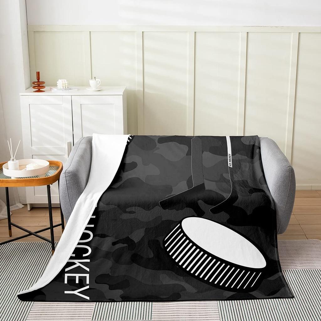 Ice Hockey Throw Blanket Winter Sport Game Flannel Blanket Sporting Competition Sofa Couch Office Flannel Blankets for Kids Boys