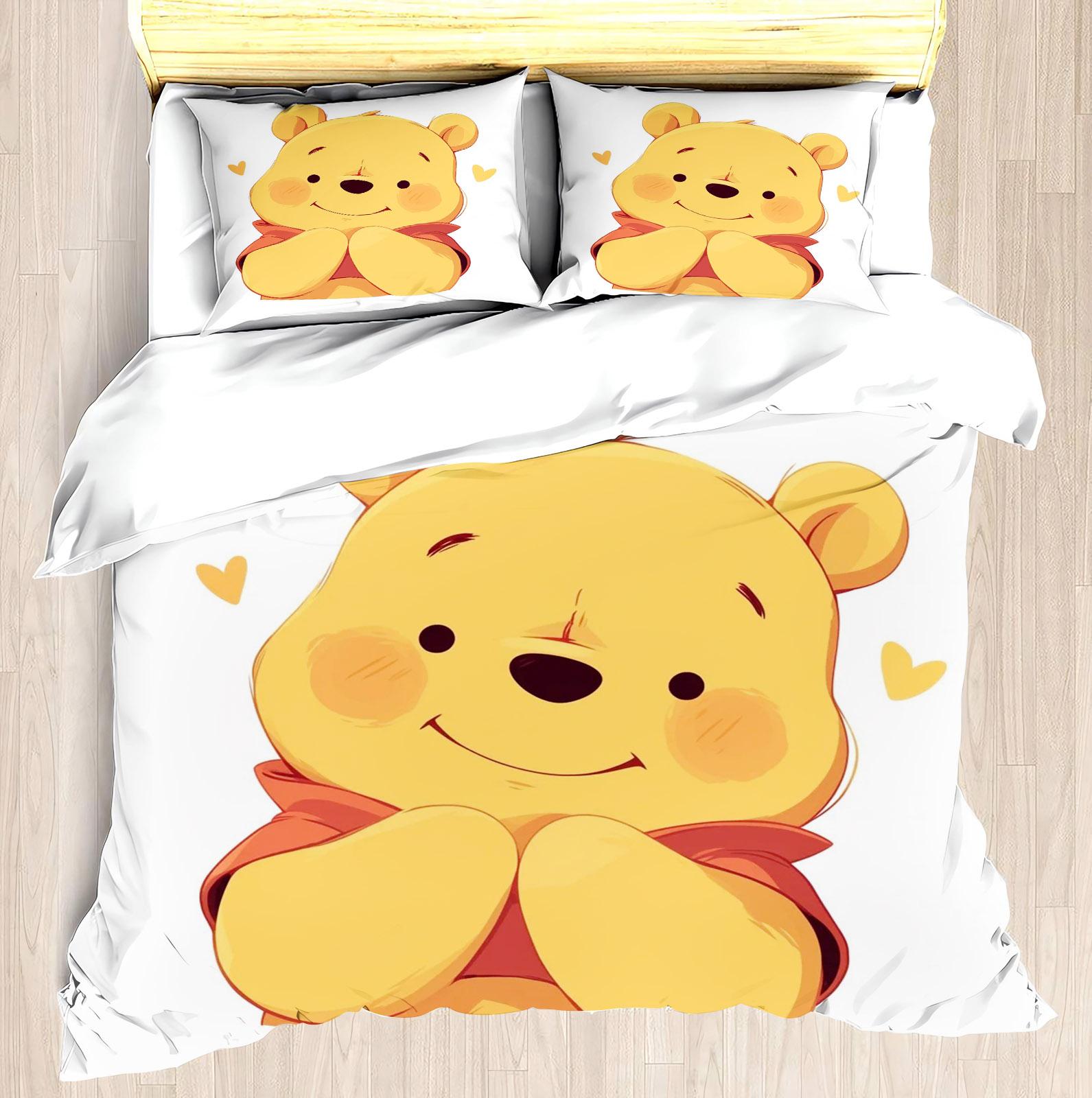 

MINISO Modern Bed Linen Set Duvet Cover Co-named Pooh Bear Yellow Honey Pot Bear Mattress Bedding Sets 135x200cm&set