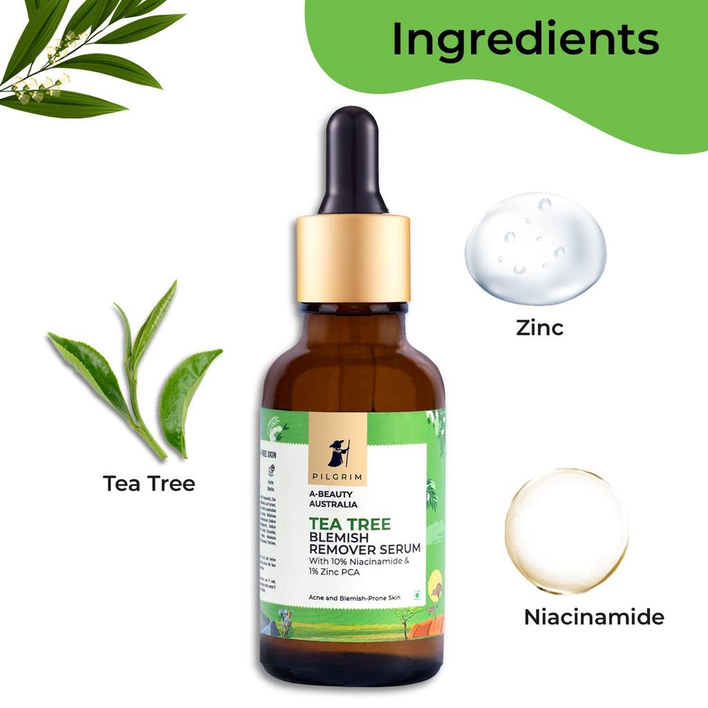 Pilgrim Tea Tree & 10% Niacinamide Serum with Zinc PCA for Acne Prone Skin, Blemish & Scar Reducing, 30 ml