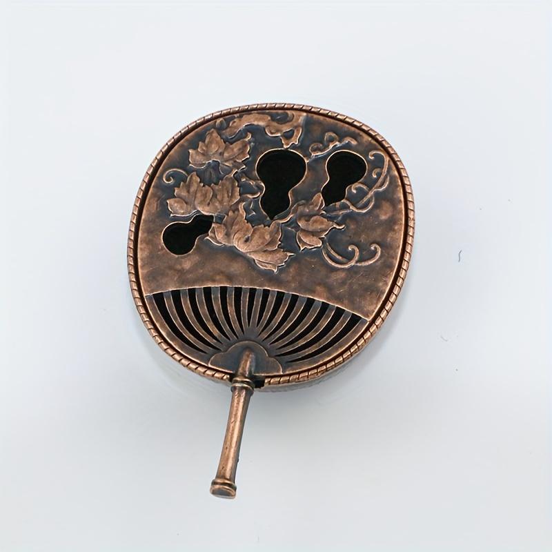 

Hollow Design Gourd fan shaped metal incense burner, gourd element zinc alloy creative incense burner, incense tower for home, living room