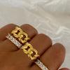 Punk Dicke Breite Cubanische Kette Ringe für Damen 18 Karat Vergoldeter Edelstahl Kreis Ring Statement Finger Zirkon Geschenke