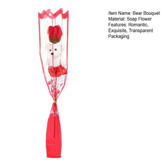 Cute Bear Rose Bouquet Transparent Packaging Bear Rose Bouquet Romantic Single Rose Bear Gift for Valentine Day Mother Day