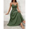 Ethnic Vacation Style Solid Color Lace Backless Spaghetti Strap High Waist Maxi Dress For Women