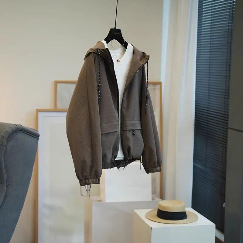 

Модная и удобная свободная короткая ветровка с капюшоном и завязками для женщин XXXL