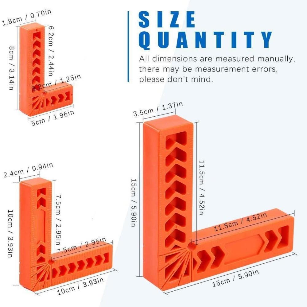 4PCS 90 Degree Right Angle Clamps Set 3/4/6 Inch Plastic Positioning Ruler for Woodworking Measuring Fixing Auxiliary Tools