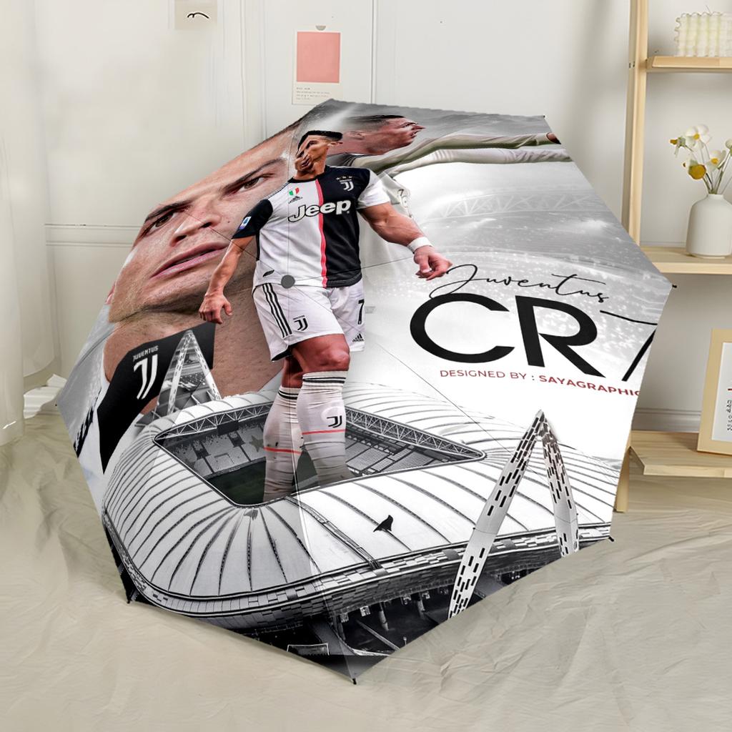 Cristiano Ronaldo Juventus Compact Travel Automatic Umbrella Sturdy 8-Rib Shaft Durable Plastic & Iron for Outdoor Daily Use Fashionable