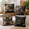 Gilded Black Roses Pattern Cushion Cover Durable Hypoallergenic Organic Linen Pillow Cover Short Size Washable Skin-Friendly
