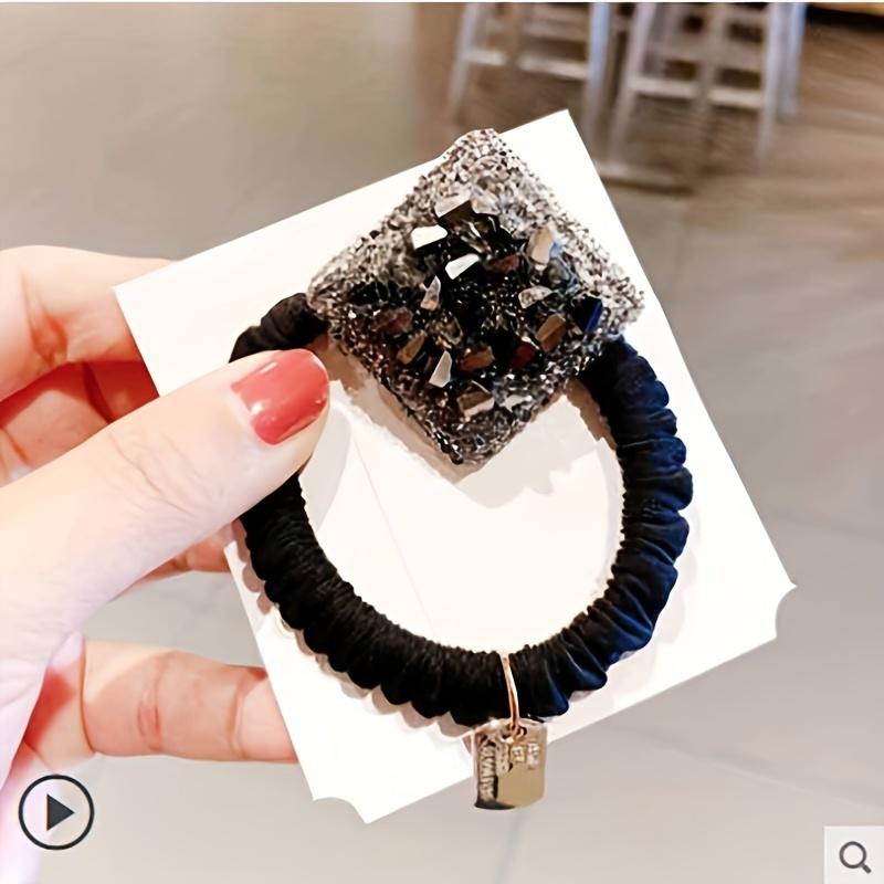 Korean Style Rhinestone Heart Hair Tie Four-Leaf Clover Square Hair Tie Easy Temperament to Tie Hair Rubber Band