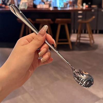 Nerezové kulaté lžíce Síťka Červená Zlatá Večeře Dlouhá rukojeť Míchací Dezertní lžíce Na Kuchyňské Doplňky Gadgets