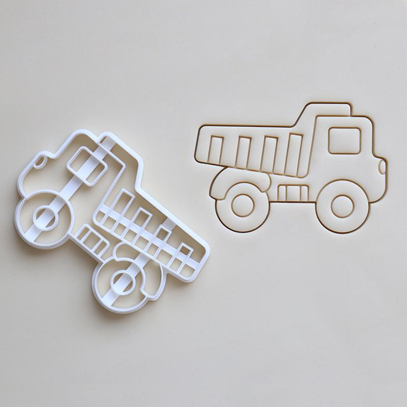 New Creative Cookie Cutter Plastic Excavator Dump Truck Design Mold Stamp for Making Children's Party Cookie DIY Baking Supplies