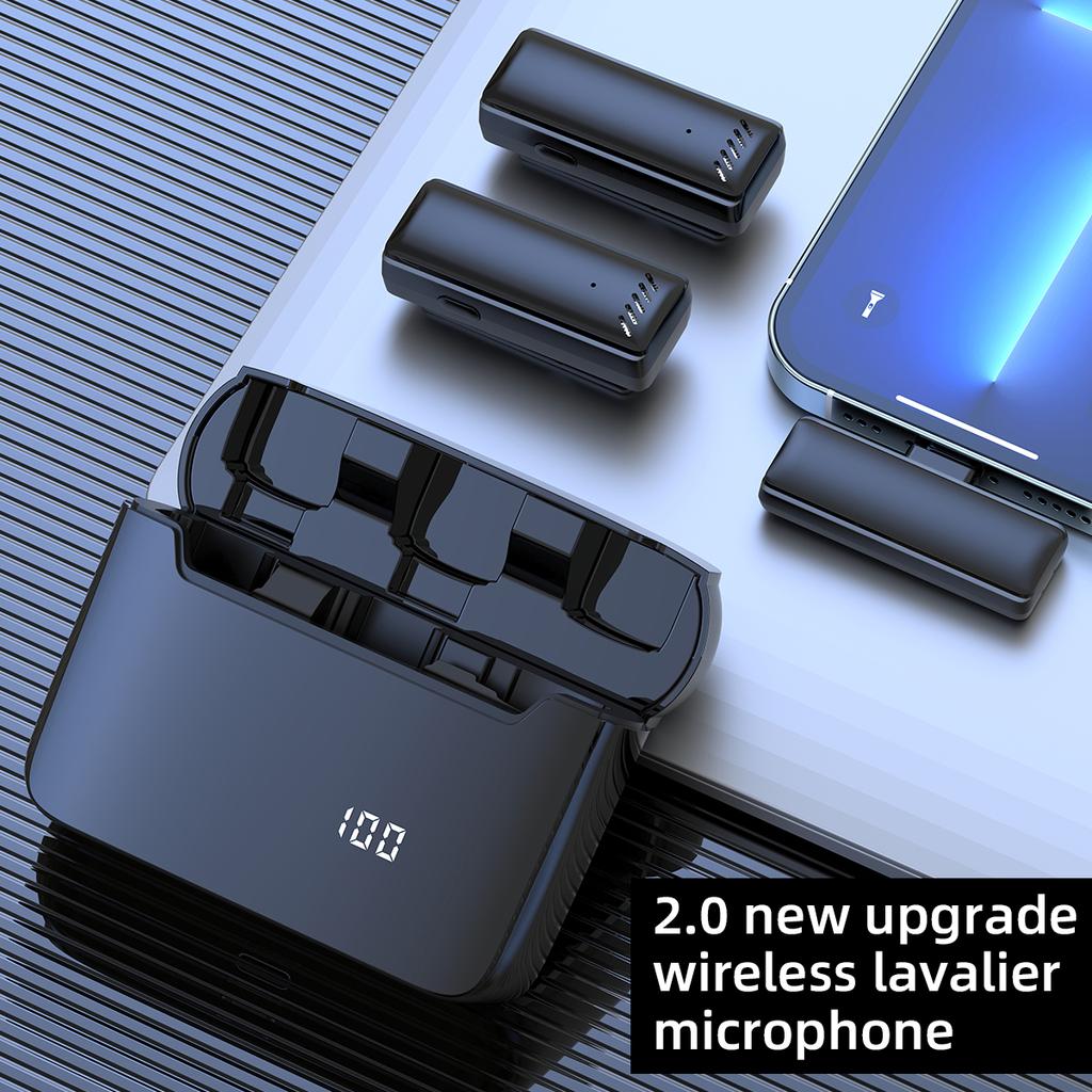 Transmisie în direct mobilă Înregistrare interviu Microfon cu revere Microfon Lavalier fără fir Cutie încărcător cu LED pentru Podcast Youtube Tiktok
