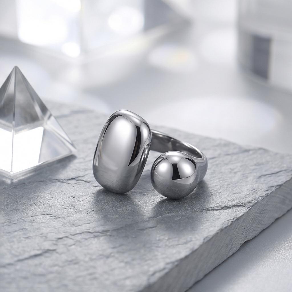 18K Gold Plated Geometric Open Ring - High-Polished Cast Stainless Steel One Size серебряный