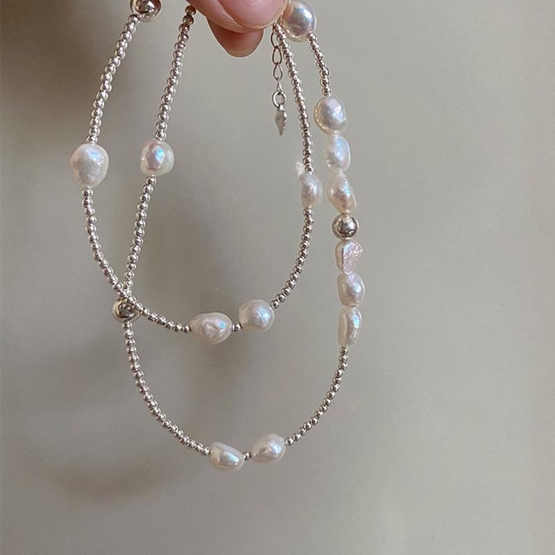 100% Natural Baroque Freshwater Pearl Trendy Stainless Steel Beads Female Short Chain Necklace Women Christmas Gifts